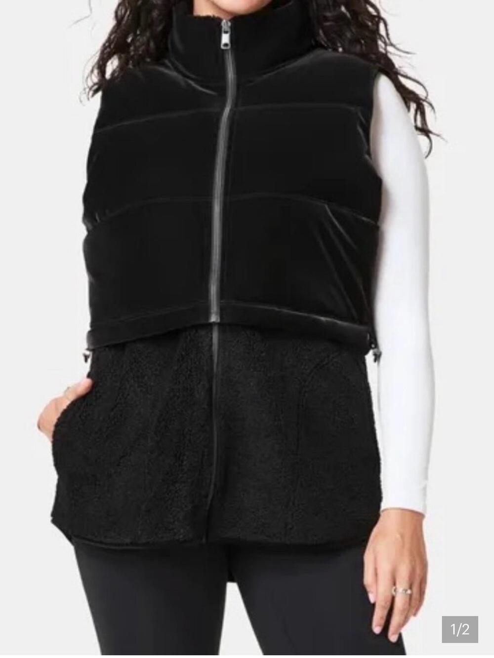 SPANX®
Two-In-One Velour Fleece VestBlack Two-Texture Zip Front Women's Vest NWT